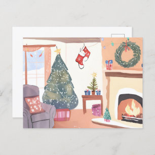 Christmas Living Room Watercolor Holiday