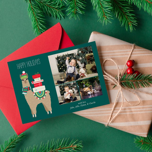 Christmas Llama 3 Photo Collage Holiday Card (Creator Uploaded)