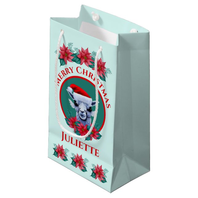Christmas Llama And Wreath With Text Small Gift Bag (Front Angled)