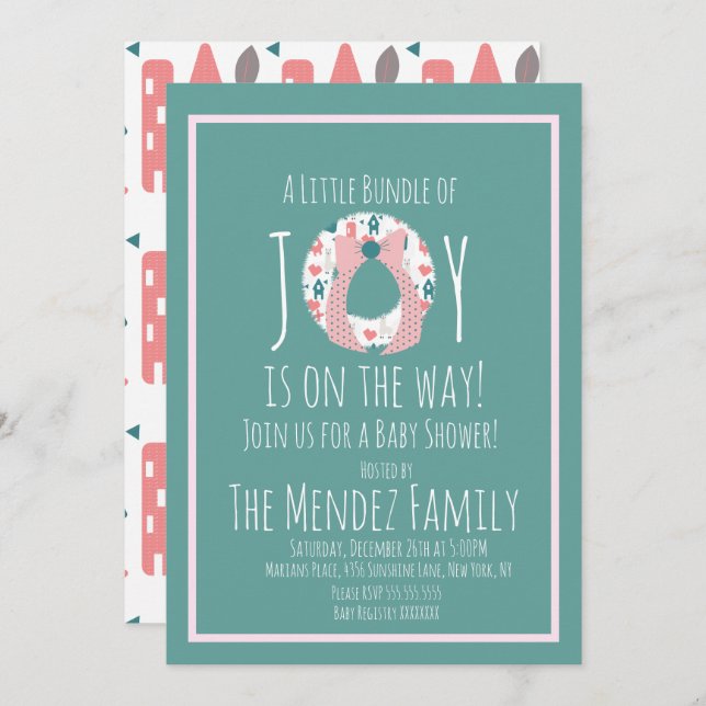 Christmas Llama Baby Shower Wreath Joy Bundle Invitation (Front/Back)