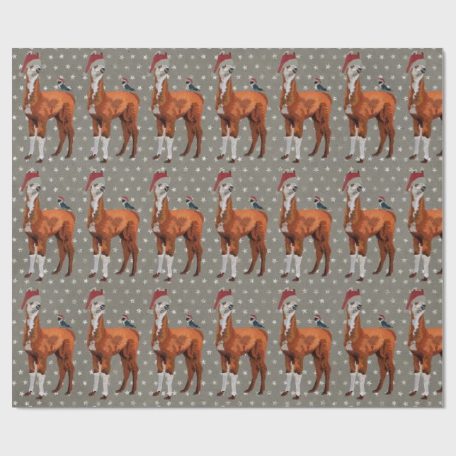 CHRISTMAS LLAMA & BIRD Wrapping Paper (Flat)
