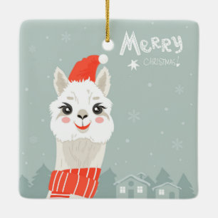 Christmas Llama  Ceramic Ornament