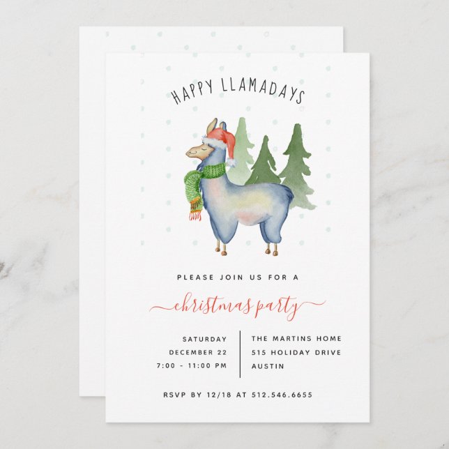 Christmas Llama | Holiday Party Invitation (Front/Back)