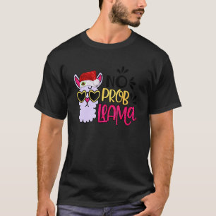 Christmas Llama No Prob Llama Santa Hat Holiday T-Shirt