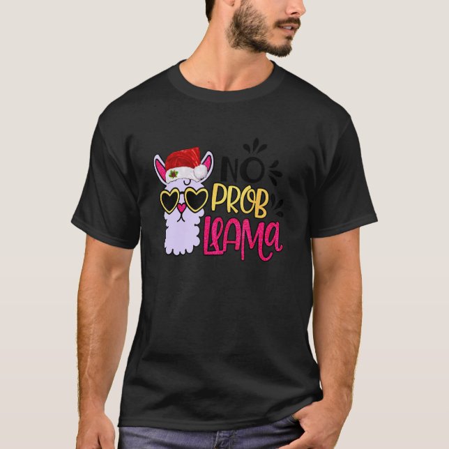 Christmas Llama No Prob Llama Santa Hat  Holiday T-Shirt (Front)