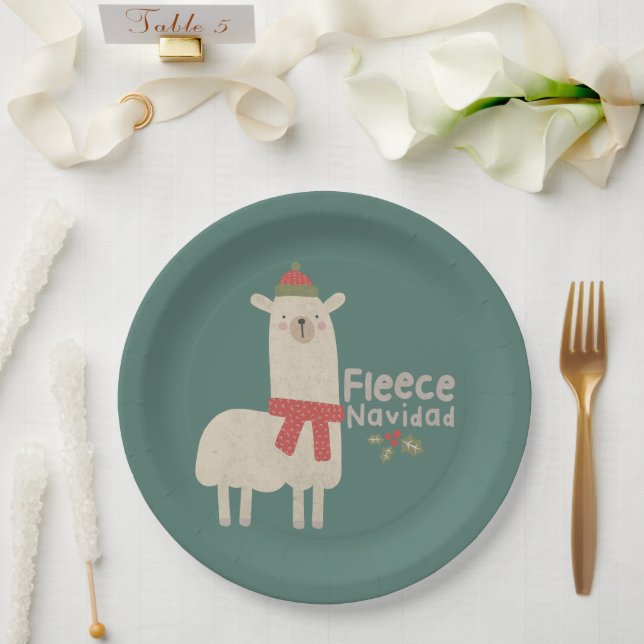 Christmas Llama Pun: Fleece Navidad Paper Plate (Wedding)