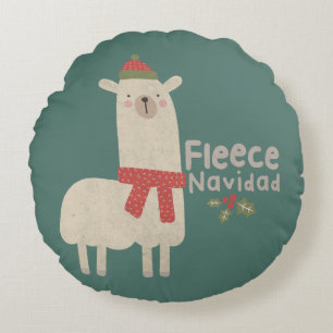 Christmas Llama Pun: Fleece Navidad Round Cushion