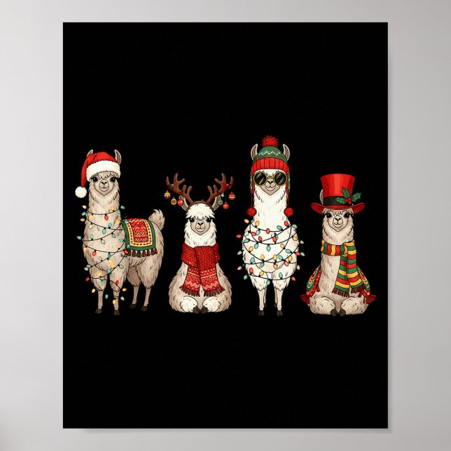 Christmas Llama Quartet Lights Santa Antlers Top H Poster (Front)