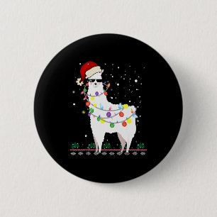 Christmas Llama Santa Hat Ugly Xmas Tree Alpaca Gi 6 Cm Round Badge