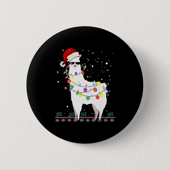 Christmas Llama Santa Hat Ugly Xmas Tree Alpaca Gi 6 Cm Round Badge (Front)