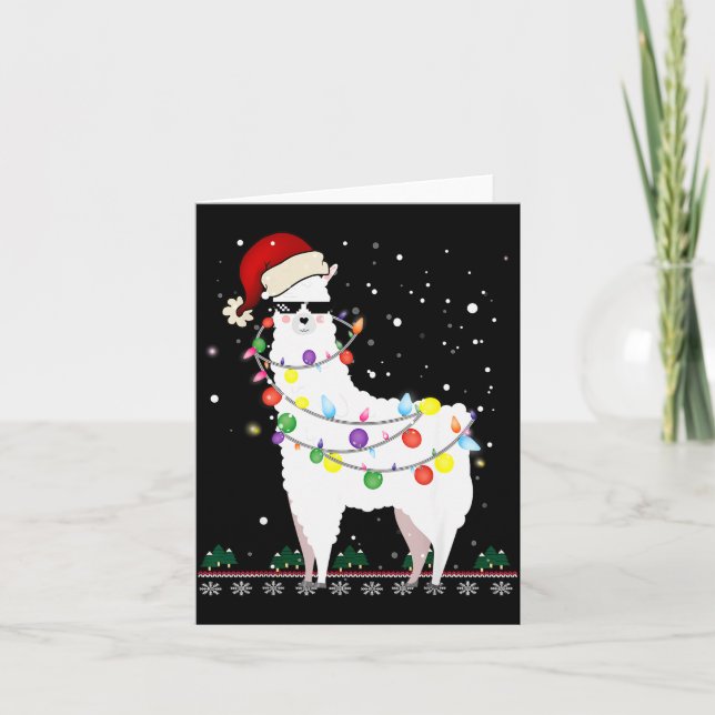 Christmas Llama Santa Hat Ugly Xmas Tree Alpaca Gi Card (Front)