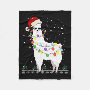 Christmas Llama Santa Hat Ugly Xmas Tree Alpaca Gi Fleece Blanket