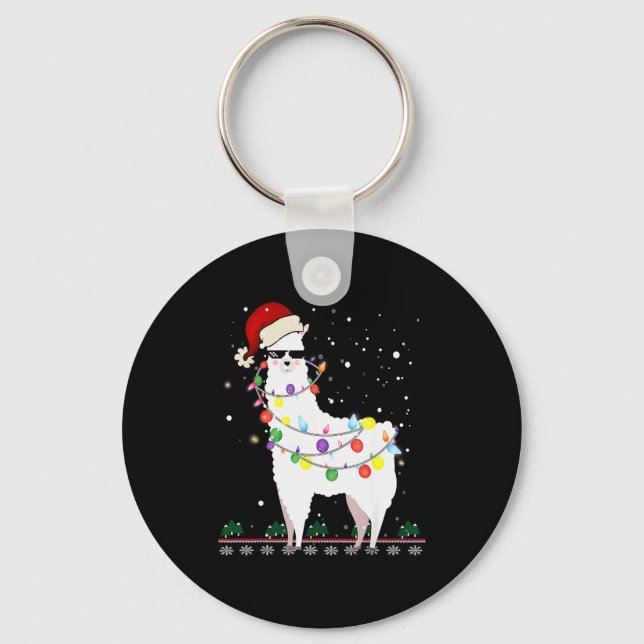Christmas Llama Santa Hat Ugly Xmas Tree Alpaca Gi Key Ring (Front)
