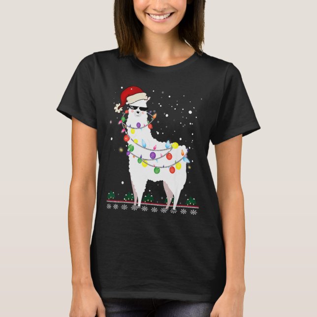 Christmas Llama Santa Hat Ugly Xmas Tree Alpaca Gi T-Shirt (Front)