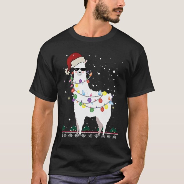 Christmas Llama Santa Hat Ugly Xmas Tree Alpaca Gi T-Shirt (Front)
