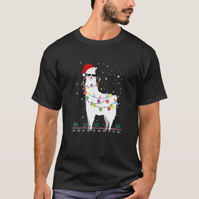 Christmas Llama Santa Hat Ugly Xmas Tree Alpaca   T-Shirt (Front)
