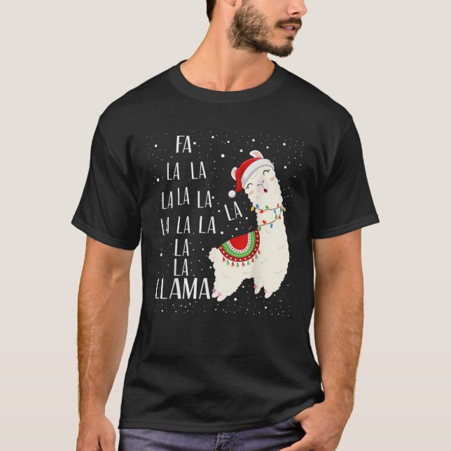 Christmas Llama Singing Fa La La Xmas Tree Llama L T-Shirt (Front)