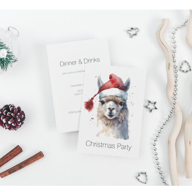Christmas Llama Watercolor Santa Hat Custom Text Invitation (Creator Uploaded)