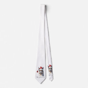 Christmas Llama Watercolor Santa Hat Custom Text Tie