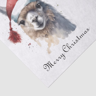 Christmas Llama Watercolor Santa Hat Custom Text Tissue Paper