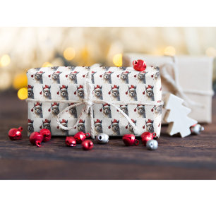 Christmas Llama Watercolor Santa Hat Pattern Wrapping Paper
