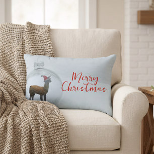 Christmas Llama Winter Snow Scene Holiday  Decorative Cushion