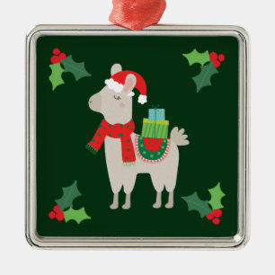 Christmas Llamas Metal Tree Decoration