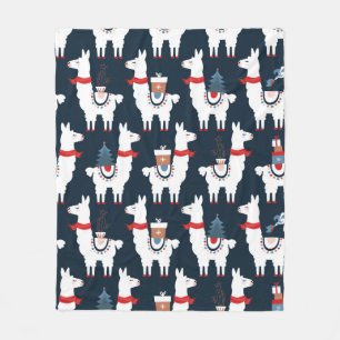 Christmas llamas seamless pattern fleece blanket