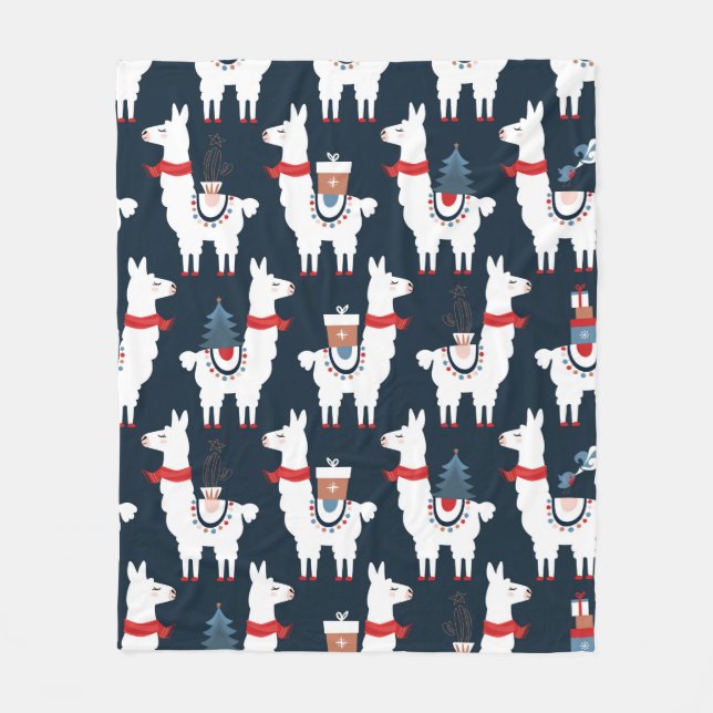 Christmas llamas seamless pattern fleece blanket (Front)