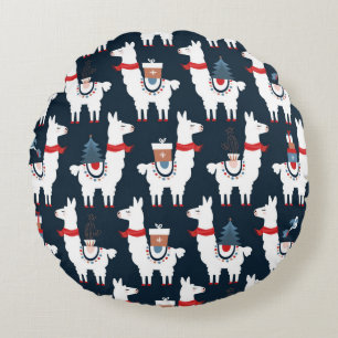 Christmas llamas seamless pattern round cushion