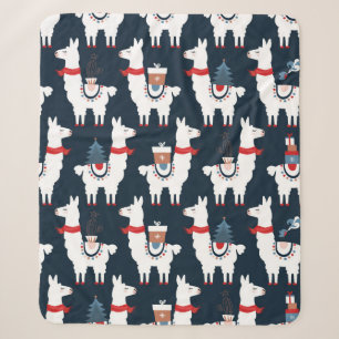 Christmas llamas seamless pattern sherpa blanket