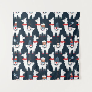 Christmas llamas seamless pattern tapestry