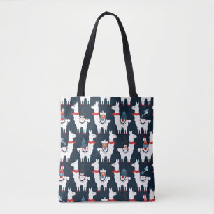 Christmas llamas seamless pattern tote bag