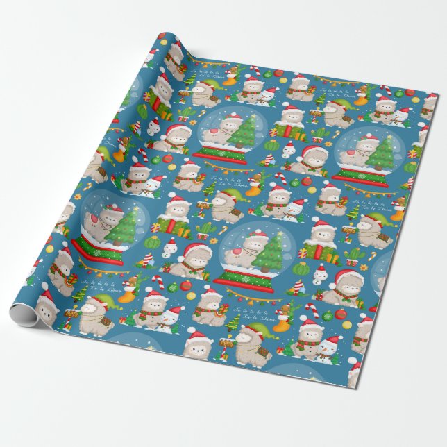 Christmas Lllamas Wrapping Paper (Unrolled)