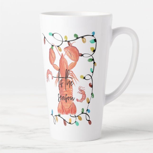 Christmas Lobster Crawfish Crustacean  Watercolor  Latte Mug (Right)
