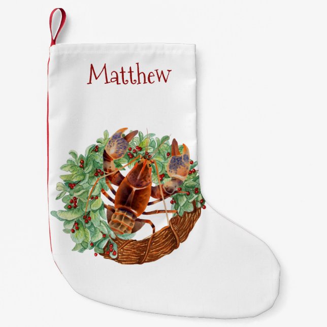 Christmas Lobster Crustacean Monogram   Small Christmas Stocking (Front)