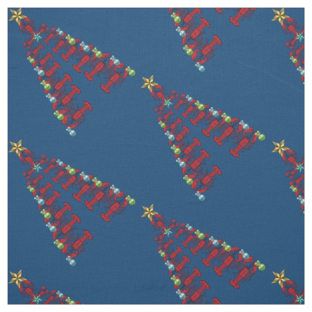 Christmas Lobster tree Nautical beach fabric blue (Swatch)