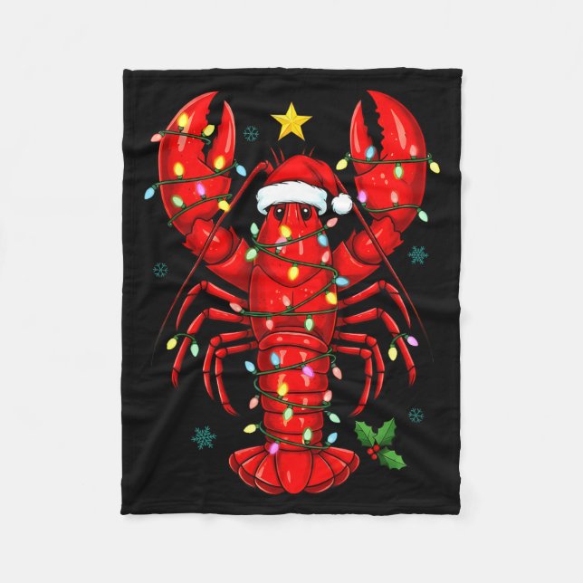 Christmas Lobster With Santa Hat Funny Holiday  Fleece Blanket (Front)