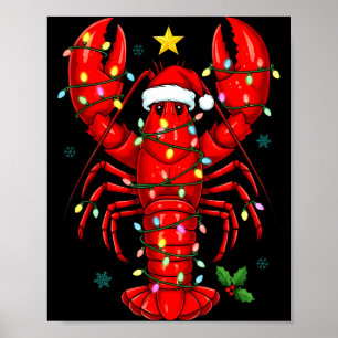 Christmas Lobster With Santa Hat Funny Holiday  Poster