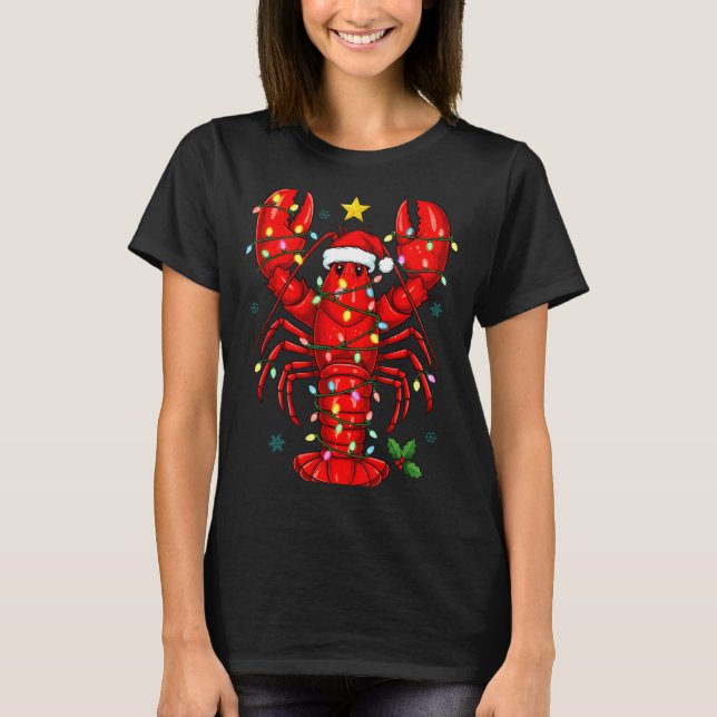 Christmas Lobster With Santa Hat Funny Holiday  T-Shirt (Front)