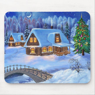 Christmas Log House in Winter Mouse Mat
