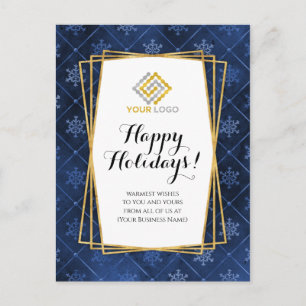 Christmas Logo Blue Gold Snowflakes Business Postcard
