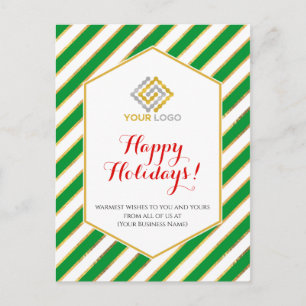 Christmas Logo Gold Green Stripes Business Postcard