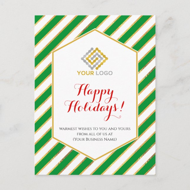 Christmas Logo Gold Green Stripes Business Postcard (Front)