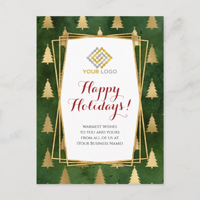 Christmas Logo Green Gold Snowflakes Business Postcard (Front)