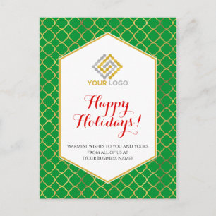 Christmas Logo Modern Green Gold Red Business Postcard