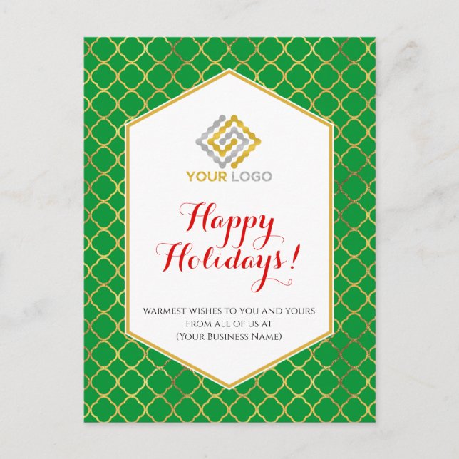 Christmas Logo Modern Green Gold Red Business Postcard (Front)