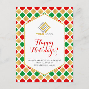 Christmas Logo Modern Red Gold Green Business Postcard