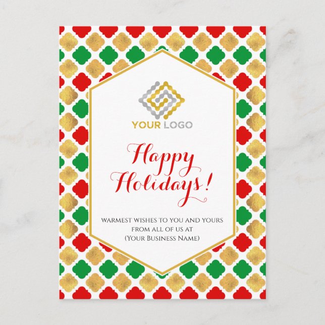 Christmas Logo Modern Red Gold Green Business Postcard (Front)