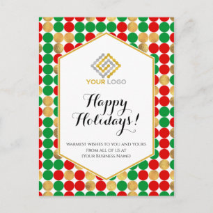 Christmas Logo Red Gold Green Polka Dots Business Postcard
